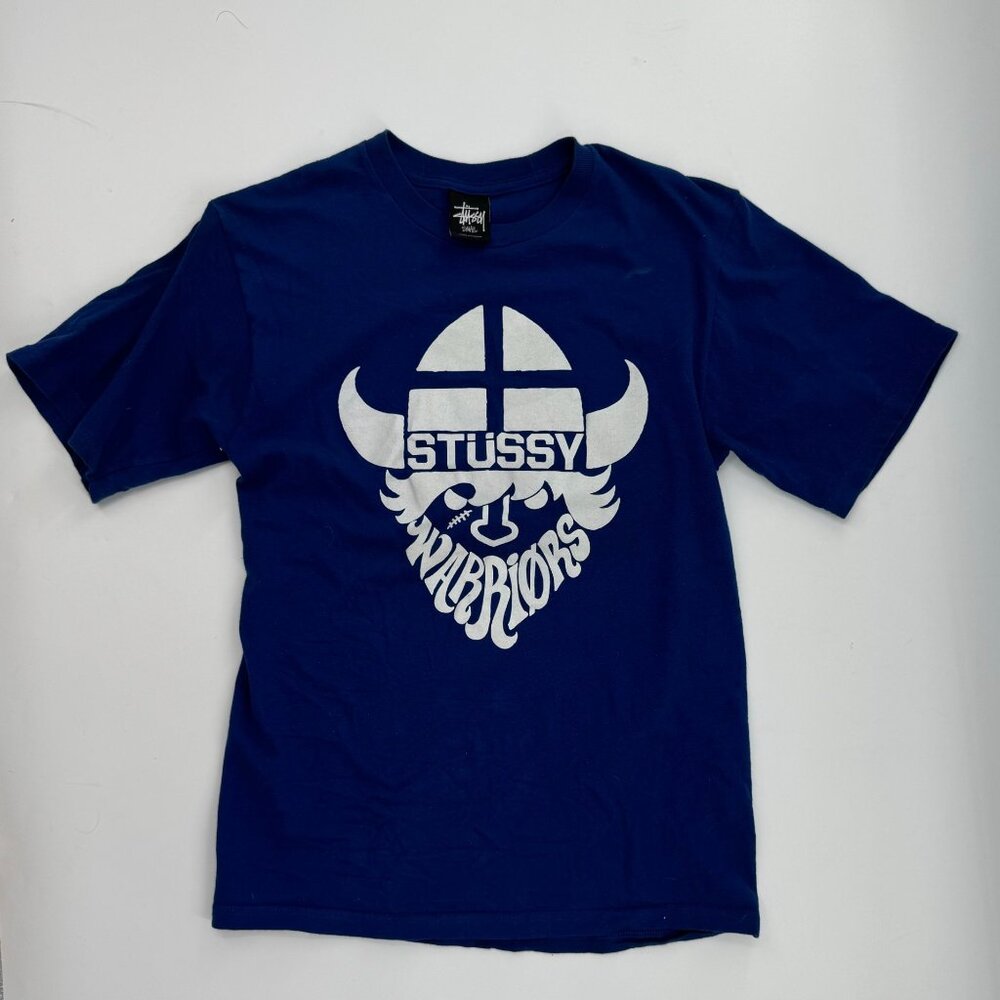 Stüssy Warriors Viking Graphic Tee - Small - Blue & White